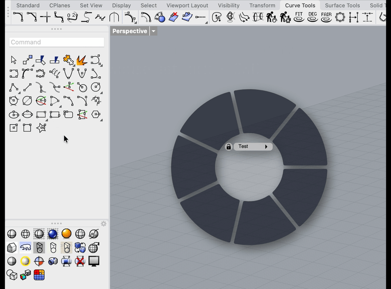 Dragging a Rhino toolbar item into the radial menu